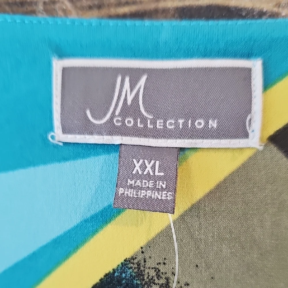 JM Collection Blue and Yellow Graphic Blouse Relaxed Fit - Picture 3 of 8